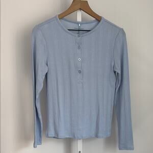 POSH PEANUT periwinkle blue pointelle henley top long sleeve top hearts